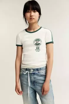 Рубашка в рубчик с принтом H&M, зеленый