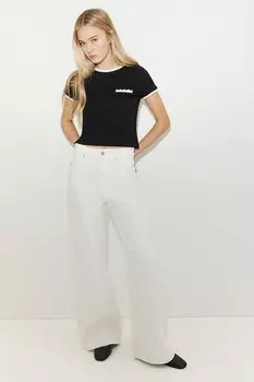 Рубашка в рубчик с волнистыми краями H&M, черный