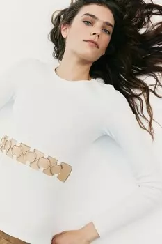 Рубашка в рубчик с вырезами H&M, бежевый