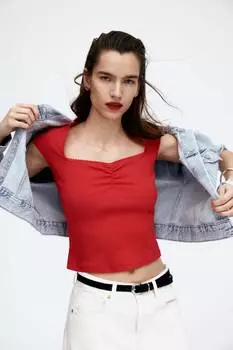 Рубашка в рубчик с вырезом в форме сердца H&M, красный