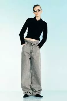Рубашка в рубчик с застежкой-молнией по всей длине H&M, черный