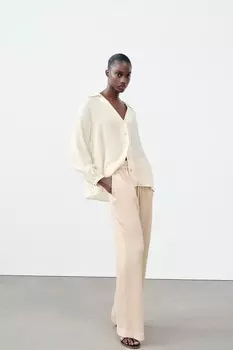 Рубашка в рустическом стиле с металлической нитью ZARA, экрю