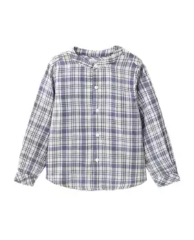 Рубашка в синюю клетку для мальчика с воротником-стойкой Dadati, синий