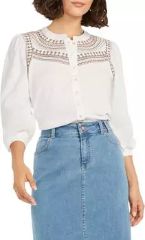 Рубашка в стиле поп с вышивкой NIC+ZOE, цвет White Multi