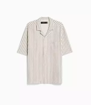 Рубашка в стиле рустик в полоску с короткими рукавами Bershka Rustic Striped Short Sleeve, белый/бежевый
