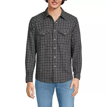 Рубашка в стиле вестерн Big & Tall Lands' End, цвет Black Gray Plaid