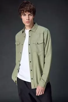Рубашка в стиле вестерн с длинными рукавами и двумя карманами из 100% хлопка Next, зеленый