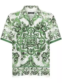 Рубашка в технике кроше с принтом Majolica Dolce & Gabbana, зеленый