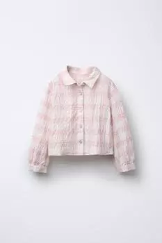 Рубашка в текстурированную клетку ZARA, экрю
