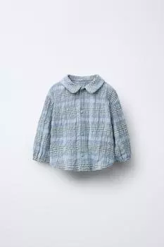 Рубашка в текстурированную клетку ZARA, цвет Blue/Lavender