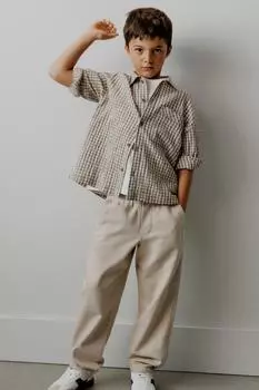 Рубашка в текстурированную клетку ZARA, коричневый