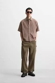 Рубашка в текстурированную клетку ZARA, коричневый