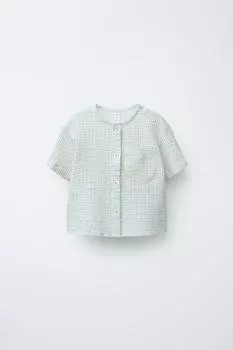 Рубашка в текстурированную клетку ZARA, устрично-белый