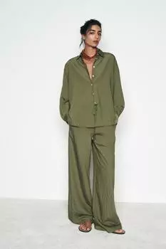 Рубашка в тонкие полоски ZARA, хаки