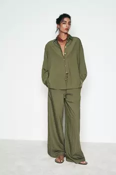 Рубашка в тонкие полоски ZARA, хаки