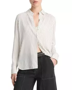 Рубашка в тонкую полоску из смесового шелка Vince, мультиколор