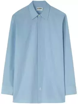 Рубашка в тонкую полоску с вышитым логотипом JIL SANDER, синий