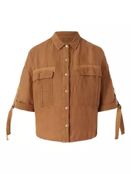 Рубашка в утилитарном стиле 120% Lino, коричневый