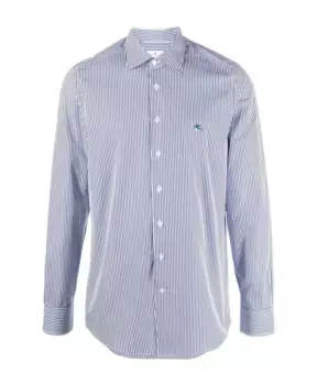 Рубашка в вертикальную полоску с вышитым логотипом Etro, синий