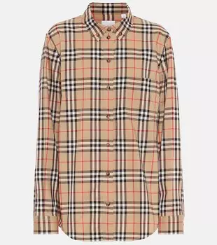 Рубашка в винтажную клетку из эластичного хлопка BURBERRY, бежевый