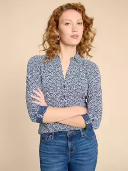 Рубашка White Stuff Annie Heart Print Jersey Cotton, синий