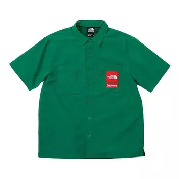 Рубашка x the north face trekking s/s shirt 'green red' Supreme, зеленый