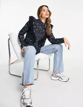 Рубашка YAS с цветочным принтом и кружевной отделкой