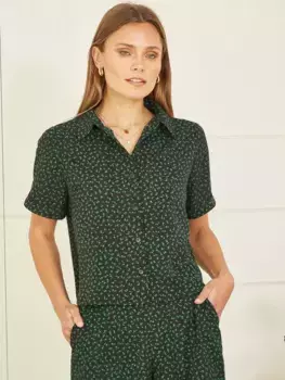 Рубашка Yumi Ditsy Print Relaxed Fit, цвет black/green