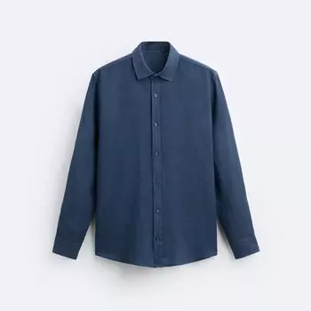 Рубашка Zara 100% Linen, темно-синий