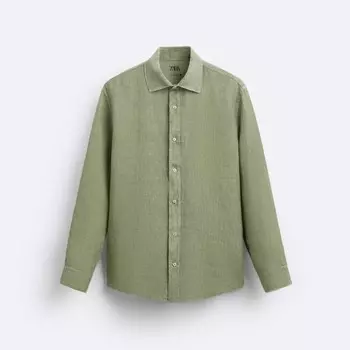 Рубашка Zara 100% Linen, зеленый