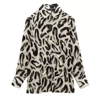 Рубашка Zara Animal Print, светло-бежевый/черный