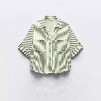 Рубашка Zara Asymmetric Rustic, кремовый/хаки