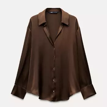 Рубашка Zara Basic Satin, коричневый