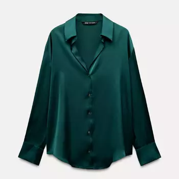 Рубашка Zara Basic Satin, темно-зеленый