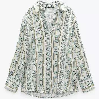Рубашка Zara Chain Print, светло-бежевый