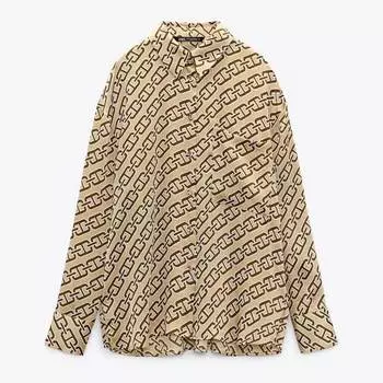 Рубашка Zara Chain Print, светлый хаки