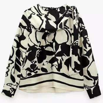 Рубашка Zara Chain Printed, черный/светло-серый