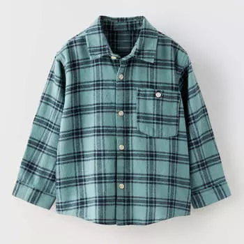 Рубашка Zara Check, голубой/темно-синий
