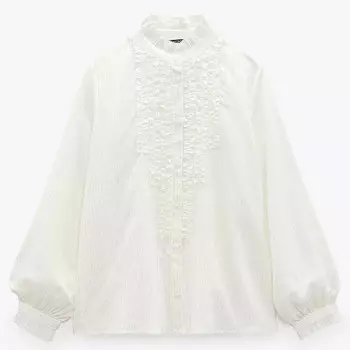 Рубашка Zara Checked Ruffles, белый
