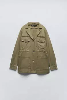 Рубашка Zara Cotton With Golden Buttons, хаки