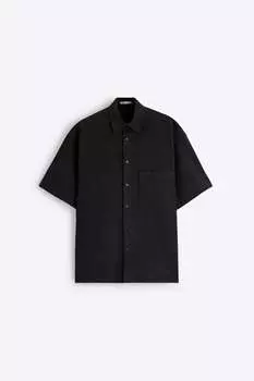 Рубашка Zara cotton with pocket, черный