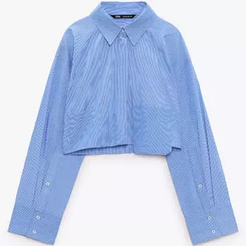 Рубашка Zara Cropped Poplin, голубой