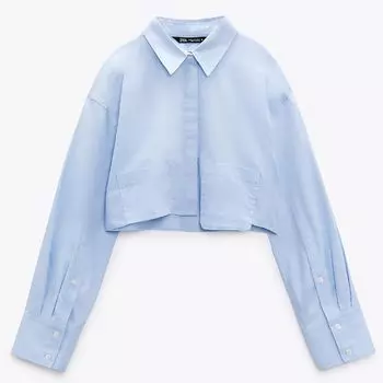 Рубашка Zara Cropped Poplin, небесно-голубой