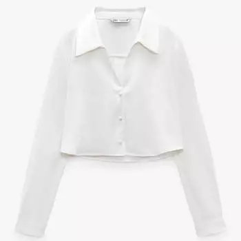 Рубашка Zara Cropped Satin, белый