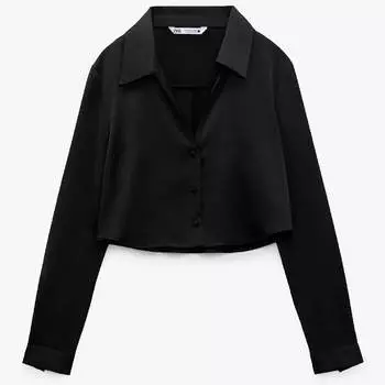 Рубашка Zara Cropped Satin, черный