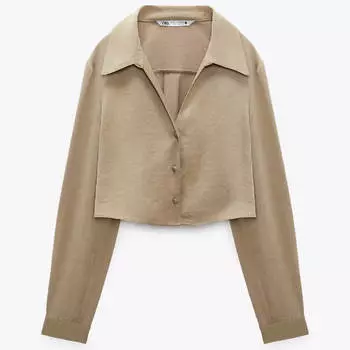 Рубашка Zara Cropped Satin, светло-коричневый