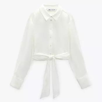 Рубашка Zara Cropped Tie Waist, белый