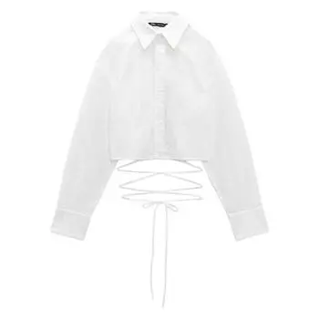 Рубашка Zara Cropped With Cutwork Embroidery, белый