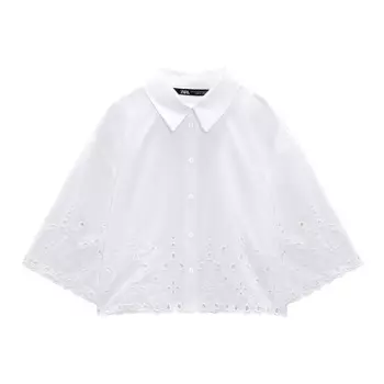 Рубашка Zara Cropped With Cutwork Embroidery, белый