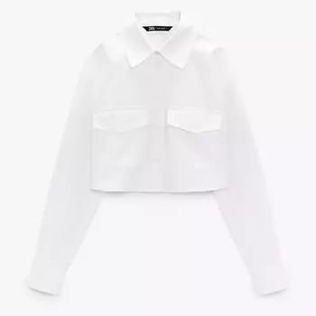 Рубашка Zara Cropped With Pockets, белый